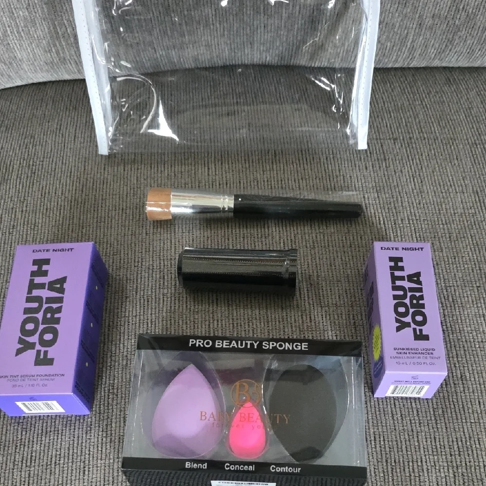 Makeup Beauty Set Includes Foundations, Brush, And Sponges - Variety Of Brands